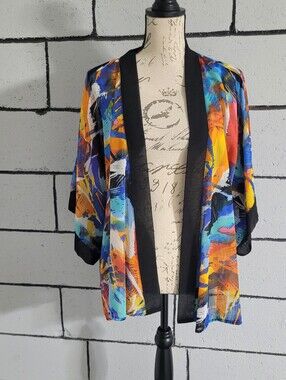BUNDLE SALE! Travel Elements Colorful Abstract Print Kimono Cover-Up Sz L